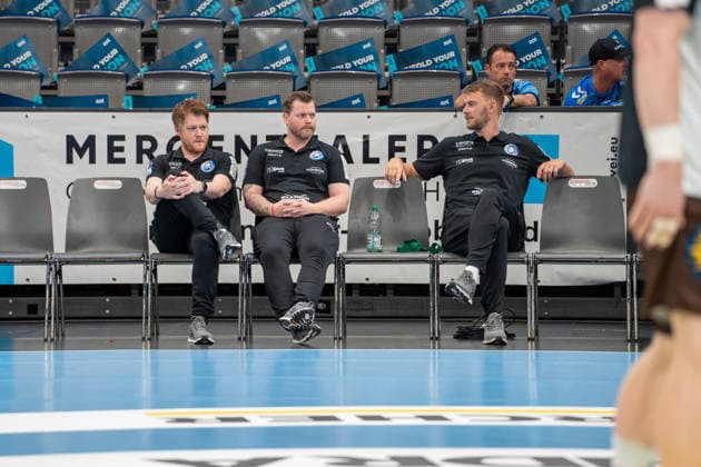 Handball I Men I 2026–2027 Season I Bundesliga I Matchday 1 I TVB Stuttgart vs. Bergischer HC I August 28, 2026 Markus Pütz, Assistant Coach, Bergischer HC, Arnor Thor Gunnarsson, Head Coach, Bergischer HC, and Fabian Gutbrod, Bergischer HC; Stuttgart Porsche Arena, Baden-Württemberg, Germany Copyright: xLobeca MaxxPetershansx