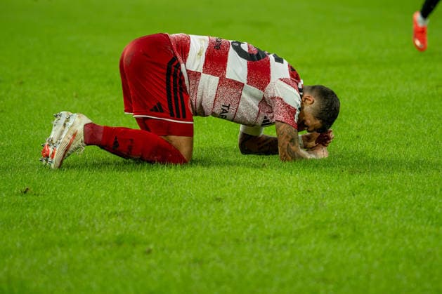 August 28, 2026, xkkux Soccer, Fortuna Düsseldorf vs. VfB Stuttgart II, 3rd Division, Merkur Spiel Arena, 2026–2027 season, Matthias Zimmermann of Fortuna Düsseldorf, 25, lying injured on the field; injury. DFB regulations prohibit any use of photographs as image sequences and or quasi-video. North Rhine-Westphalia, Germany