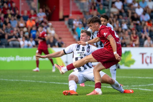 Scoring chance by Luca Molinari, SG Sonnenhof Großaspach, 21, SG Sonnenhof Großaspach vs. FC Ingolstadt 04, Soccer, 3rd Division, Matchday 3, August 29, 2026, DFB regulations prohibit any use of photographs as image sequences and or quasi-video. Aspach, Baden-Württemberg, Germany Copyright: xkolbert-press PhilipxZieglerx