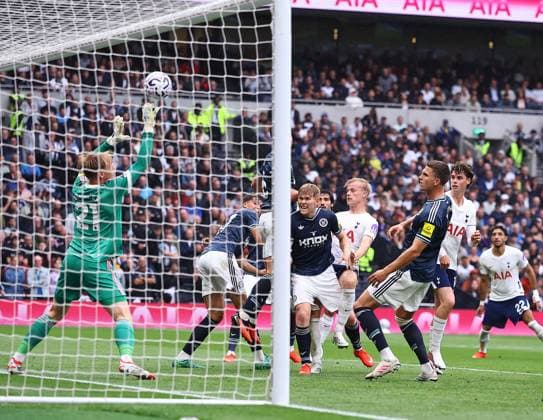 Lukas Hornicek of Newcastle United saves from Jan Paul van Hecke of Tottenham Hotspur Tottenham Hotspur v Newcastle United, Premier League Football, Football, Tottenham Hotspur Stadium, London, UK - 29 Aug 2026London Tottenham Hotspur Stadium United Kingdom EDITORIAL USE ONLY No use with unauthorised audio, video, data, fixture lists, club league logos or live services. Online in-match use limited to 120 images, no video emulation. No use in betting, games or single club league player publications. Copyright: xMichaelxZemanek Shutterstockx 17119028k