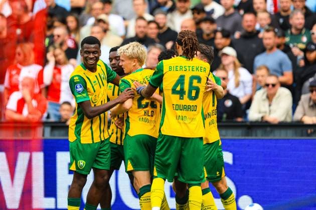 ROTTERDAM , 30-08-2026. Stadion de Kuip , season 2026 2027 , Dutch Eredivisie Football , match between Feyenoord and ADO Den Haag , picture shows, DeVante Parker, Sekou Sylla, Juho Kilo, Brian Robiskie, Brian Robiskie and Sandra Perković, nighel Thomas scores 0-1 Feyenoord - ADO x206244137x Copyright: