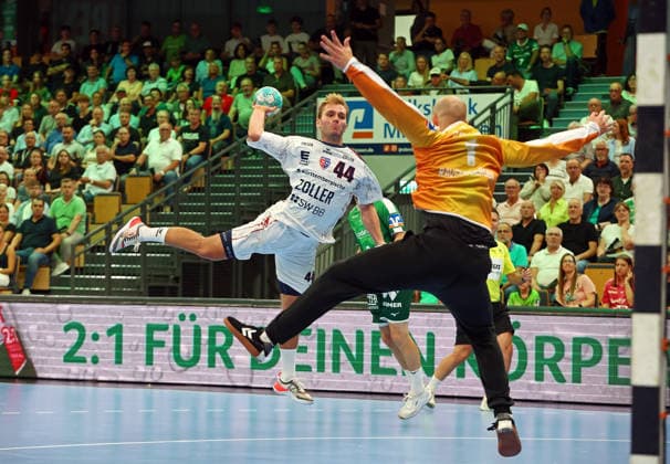 August 30, 2026, xovx, Opel Handball Bundesliga, HSG Wetzlar vs. SG BBM Bietigheim, Mathias Larson (SG BBM Bietigheim), Bart Ravensbergen (HSG Wetzlar), Wetzlar Buderus Arena, Hesse, Germany, DE