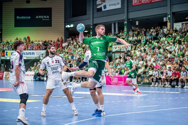 OPEL Handball Bundesliga: HSG Wetzlar vs. SG BBM Bietigheim, August 30, 2026; Dominik Mappes (HSG Wetzlar), 7; Marcus Norrbrink (SG BBM Bietigheim), 23; Jonas Josef, SG BBM Bietigheim, 10, Fynn Nicolaus, SG BBM Bietigheim, 14, OPEL Handball Bundesliga: HSG Wetzlar vs. SG BBM Bietigheim, Wetzlar, August 30, 2026 Copyright: xBEAUTIFULxSPORTS Roeczeyx