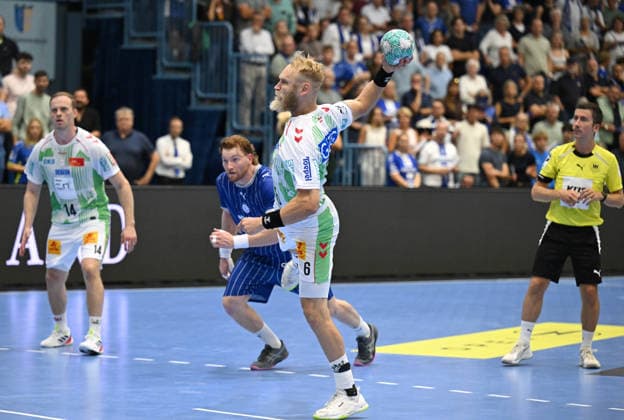 Matthias Musche, SC Magdeburg, 6 on a 7-meter throw (GER), VfL Gummersbach vs. SC Magdeburg, 1 Handball, Opel Bundesliga, VfL Gummersbach, 1st Division, 2026–2027 season, Matchday 1, Schwalbe Arena, Gummersbach, August 30, 2026 (GER), VfL Gummersbach vs. SC Magdeburg, Handball, Opel Bundesliga, VfL Gummersbach, 1st Division, 2026–2027 season, Matchday 1, Schwalbe Arena, Gummersbach, August 30, 2026, Gummersbach Copyright: xEibner-Pressefoto JuergenxAugstx EP_JAT