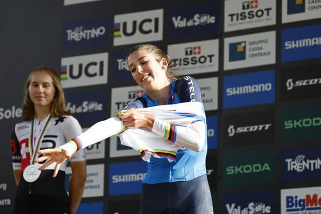 August 30, 2026, Daolasa di Commezzadura, Val di Sole Bikeland, 2026 UCI MTB World Championships, Men’s U23 XCO (Cross Country Olympic) – Valentina Corvi of Italy, 1st place, World Champion, and gold medalist at the 2026 Women’s U23 Cross Country Olympic World Championships in Daolasa di Commezzadura, Val di Sole Bikeland, Trento, Italy Copyright: xJustPictures.ch FrancescoxMinghettix jp-en-FrMi-_NG_2437