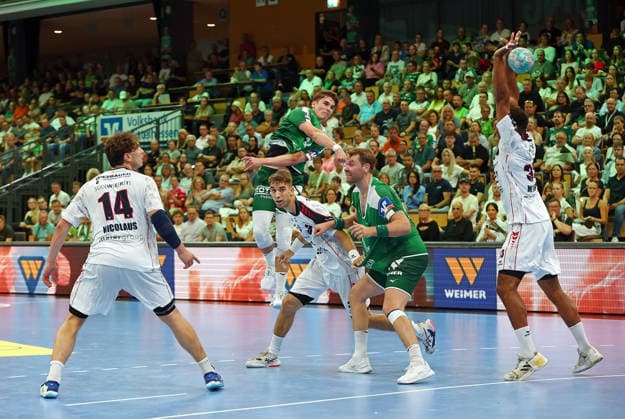 August 30, 2026, xovx, Opel Handball Bundesliga, HSG Wetzlar vs. SG BBM Bietigheim: Fynn Luca Nicolaus (SG BBM Bietigheim), Paul Kompenhans (HSG Wetzlar), Nikola Vlahovic (SG BBM Bietigheim), Petter Överby (HSG Wetzlar), Djibril M. Bengue, SG BBM Bietigheim, Wetzlar, Buderus Arena, Hesse, Germany, DE