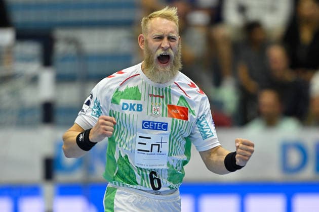 Gummersbach, Schwalbe Arena, August 30, 2026, GER, Men s Handball Bundesliga, Opel HBL, 2026–2027 Season, VfL Gummersbach vs. SC Magdeburg; Photo: Celebration, Joy, Emotion, Goal Celebration by Goal Scorer Matthias MUSCHE; Magdeburg, North Rhine-Westphalia, Germany