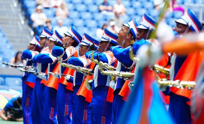 The Morgan State University marching band entertains fans on Arthur Ashe Court before play 2026 US Open, Day Four, USTA Billie Jean King National Tennis Center, New York, USA - 02 Sep 2026New York USTA Billie Jean King National T New York (NY) United States of America EDITORIAL USE ONLY No use with unauthorised audio, video, data, fixture lists, club league logos or live services. Online in-match use limited to 120 images, no video emulation. No use in betting, games or single club league player publications. Copyright: xJavierxGarcia Shutterstockx 17124553i