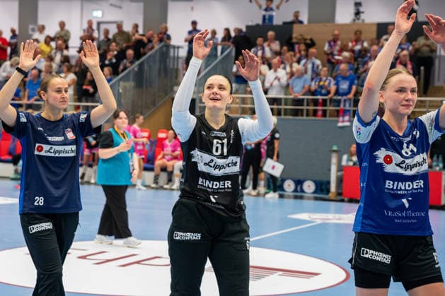 HSG Blomberg Lippe GER vs. TuS Metzingen GER, Handball, Women’s Handball Bundesliga 1, Matchday 2, 2026–2027 Season, Blomberg, September 2, 2026: Nicole Roth of HSG Blomberg Lippe, 61, celebrates her victory against TuS Metzingen (GER) at the Blomberg Synflex Arena on Ulmenallee, Germany