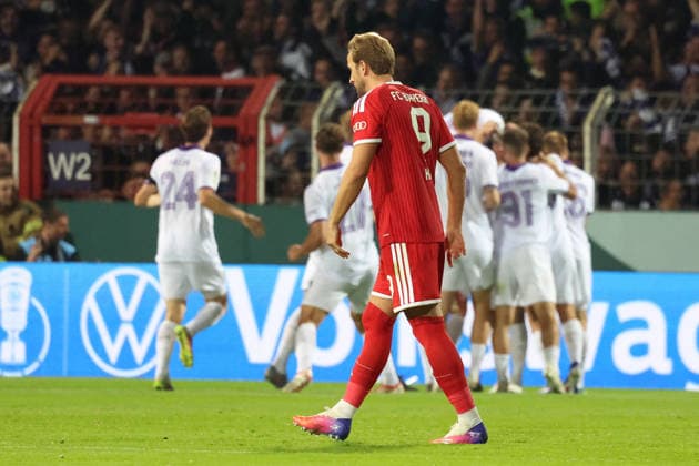 September 2, 2026, xrekx, Soccer, DFB Cup First Round, VfL Osnabrück vs. FC Bayern Munich, Harry Kane, FC Bayern Munich: Disappointed, sad, frustrated, at a loss, after Osnabrück scored the 1-0 goal