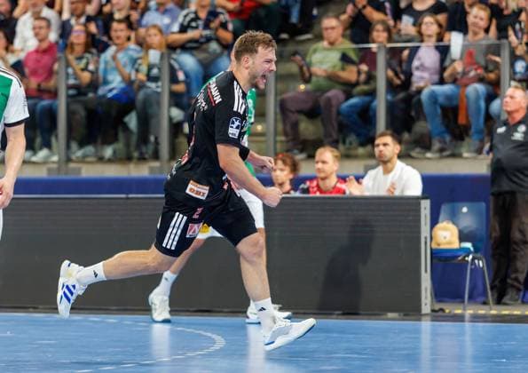 September 2, 2026 Handball 1st Bundesliga OPEL HBL 2026–2027 Season, Matchday 2: HC Erlangen, Nuremberg Metropolitan Region, HCE, TSV Hannover Burgdorf, Die Recken, DaMa, xdaxmax, Frieder Bandlow 2, HC Erlangen HCE celebrates, cheering, happy, joy, clenched fists
