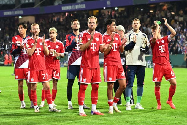 Victory celebration, cheering, joy, cheers, FC Bayern Munich Soccer, DFB Cup, 1st Round, VfL Osnabrück vs. FC Bayern Munich 1–4 on September 2, 2026, at the Stadion an der Bremer Brücke in Osnabrück, Germany. DFL and DFB regulations prohibit any use of photographs as image sequences and or quasi-video.