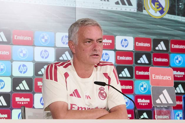 ESP Jose Mourinho, Real Madrid coach, attends a press conference. Jose Mourinho, head coach of Real Madrid, attends his press conference (PK, Pressekonferenz) during Real Madrid s training session ahead of the Spanish League, LaLiga EA Sports, soccer match against Real Betis at the Real Madrid Training Center in Valdebebas, Madrid, on September 3, 2026, Spain Copyright: xAgenciaxLOFx