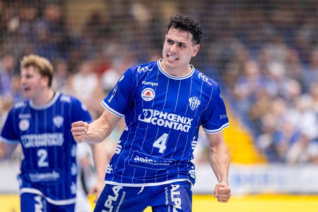 Samuel Zehnder of TBV Lemgo Lippe, 04, celebrates scoring a goal. GER, TBV Lemgo Lippe vs. HSG Wetzlar, Handball, 1st Bundesliga, Matchday 2, 2026–2027 season, September 3, 2026, GER, TBV Lemgo Lippe vs. HSG Wetzlar, Handball, 1st Bundesliga, Matchday 2, 2026–2027 season, September 3, 2026, Lemgo Copyright: xEibner-Pressefoto JanxRollingerx EP_JSK