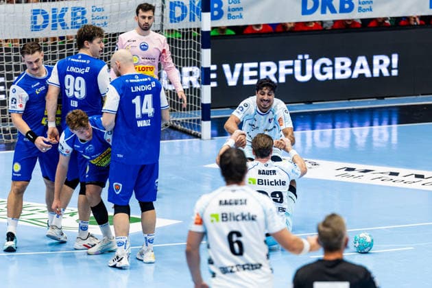 September 3, 2026, GER, Handball, Men, Season 26–27, Opel 1st Division, Matchday 2, ThSV Eisenach vs. HBW Balingen Weilstetten, Yonatan Dayan (HBW Balingen Weilstetten), Stefan Bauer (HBW Balingen Weilstetten), 99817 Eisenach, Werner Assmann, Halle Am Sportp, Thuringia, Germany