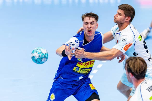 September 3, 2026, GER, Handball, Men, 2026–2027 Season, Opel 1st Division, Matchday 2, ThSV Eisenach vs. HBW Balingen Weilstetten, Stefan Bauer (HBW Balingen Weilstetten), Oskar Joelsson (ThSV Eisenach), 3, 99817 Eisenach, Werner Assmann, Halle am Sportpark, Thuringia, Germany