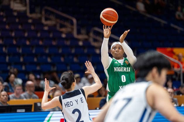 Amy Okonkwo (Nigeria), 00 taking a shot; Yeeun Heo (Korea), 02; GER, Korea vs. Nigeria, Basketball, 2026 FIBA Women’s World Cup, Group Stage, Matchday 1, September 4, 2026, GER, Korea vs. Nigeria, Basketball, 2026 FIBA Women’s World Cup, Match Day 1, September 4, 2026, Berlin Copyright: xEibner-Pressefoto MaxxVincenx EP_MVN