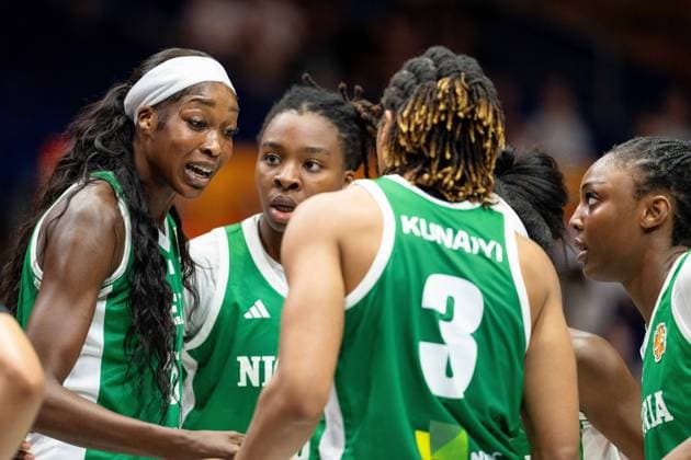 Victoria Macaulay, Nigeria, 25, at the huddle; Pallas Kunaiyi, Nigeria, 03; GER, Korea vs. Nigeria, Basketball, 2026 FIBA Women’s World Cup, Group Stage, Matchday 1, September 4, 2026, GER, Korea vs. Nigeria, Basketball, 2026 FIBA Women’s World Cup, Matchday 1, September 4, 2026, Berlin Copyright: xEibner-Pressefoto MaxxVincenx EP_MVN