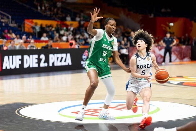 Heji An (Korea), No. 5, dribbling past Maryam Dauda (Nigeria), No. 15, GER, Korea vs. Nigeria, Basketball, 2026 FIBA Women’s World Cup, Group Stage, Matchday 1, September 4, 2026, GER, Korea vs. Nigeria, Basketball, 2026 FIBA Women’s World Cup, Matchday 1, September 4, 2026, Berlin Copyright: xEibner-Pressefoto MaxxVincenx EP_MVN