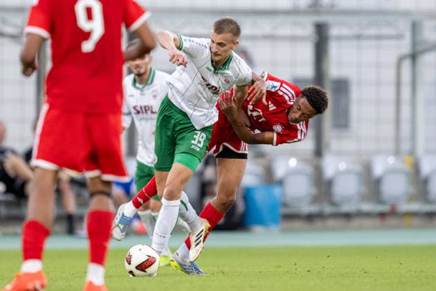 Jonathan Grimm, 39, VfB Eichstätt; Allen Junior Lambe, 16, FC Bayern Munich Amateurs; FC Bayern II vs. VfB Eichstätt, Soccer, Bavarian Regional League, Matchday 7, September 4, 2026. DFB regulations prohibit any use of photographs as image sequences and or quasi-video. Munich, Bavaria, Germany Copyright: xkolbert-press UlrichxGamelx