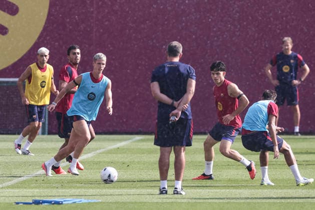 September 5, 2026, Sant Joan Despi, Barcelona, Spain: Dani Olmo and Xavi Espart during the training day of FC Barcelona, Barca ahead the Spanish League, Laliga EA Sports, football match against Valencia CF at Ciudad Esportiva Joan Gamper on September 05, 2026 in Sant Joan Despi, Barcelona, Spain. Sant Joan Despi Spain - ZUMAa181 20260905_zaa_a181_018 Copyright: xJavierxBorregox