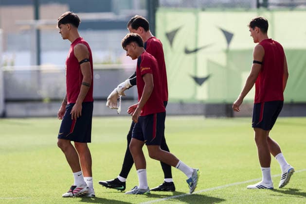 September 5, 2026, Sant Joan Despi, Barcelona, Spain: Marc Bernal, Brian Farinas and Andreas Christensen during the training day of FC Barcelona, Barca ahead the Spanish League, Laliga EA Sports, football match against Valencia CF at Ciudad Esportiva Joan Gamper on September 05, 2026 in Sant Joan Despi, Barcelona, Spain. Sant Joan Despi Spain - ZUMAa181 20260905_zaa_a181_020 Copyright: xJavierxBorregox