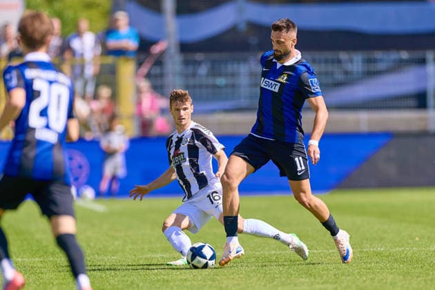 Head-to-head matchup between Thomas Geyer (VfR Aalen, No. 16) and Damjan Marceta (SV Eintracht Trier 05, No. 11); VfR Aalen vs. SV Eintracht Trier, soccer, Regionalliga Southwest Men s Division, Matchday 5, 2026–2027 season, September 5, 2026 VfR Aalen vs. SV Eintracht Trier, soccer, Regionalliga Southwest Men, Matchday 5, 2026–2027 season, September 5, 2026, Aalen Copyright: xEibner-Pressefoto GeraldxOelze-dexStoppanyx EP_ODS