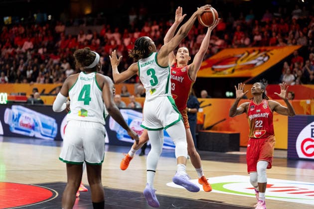 Pallas Kunaiyi (Nigeria), No. 03, blocks Agnes Torok (Hungary), No. 13, GER, Nigeria vs. Hungary, Basketball, 2026 FIBA Women s World Cup, Group Stage, Matchday 2, September 5, 2026, GER, Nigeria vs. Hungary, Basketball, FIBA Women’s World Cup 2026, Group Stage, Matchday 2, September 5, 2026, Berlin Copyright: xEibner-Pressefoto MaxxVincenx EP_MVN