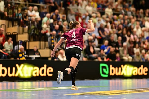 Handball I Women I 2026–2027 Season I Bundesliga I Matchday 2 I Buxtehuder SV vs. HC Leipzig I September 5, 2026: Cheers, excitement, enthusiasm, euphoria, joy, happiness, and cheerfulness from Jana Walther (4), HC Leipzig, Buxtehude, Halle Nord, New Lower Saxony, Germany Copyright: xLobeca FelixxWeißbergx
