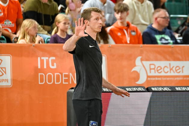 Skyler Bowlin, Bakken Bears; Coach RASTA Vechta vs. Bakken Bears, Exhibition Game, 2026–2027 Season, September 5, 2026; RASTA Vechta vs. Bakken Bears, Exhibition Game, 2026–2027 Season, September 5, 2026, Vechta Copyright: xEibner-Pressefoto RobertxGertzenx EP_RGN