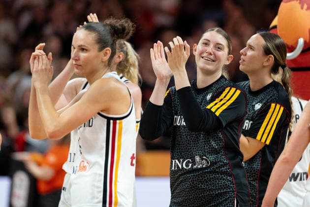 German team celebrates after victory at the end of the game, Luisa Geiselsoder, Germany, 15, GER, Germany vs. Japan, Basketball, FIBA Women s World Cup 2026, Group Stage, Matchday 2, September 5, 2026, GER, Germany vs. Japan, basketball, 2026 FIBA Women’s World Cup, group stage, Match Day 2, September 5, 2026, Berlin Copyright: xEibner-Pressefoto MaxxVincenx EP_MVN