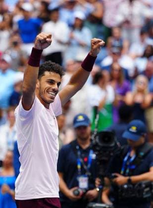 Francisco Cerundolo celebrates his five set win over Taylor Fritz after being two sets down 2026 US Open, Day Seven, USTA Billie Jean King National Tennis Center, New York, USA - 05 Sep 2026New York USTA Billie Jean King National T New York (NY) United States of America EDITORIAL USE ONLY No use with unauthorised audio, video, data, fixture lists, club league logos or live services. Online in-match use limited to 120 images, no video emulation. No use in betting, games or single club league player publications. Copyright: xJavierxGarcia Shutterstockx 17134332aj
