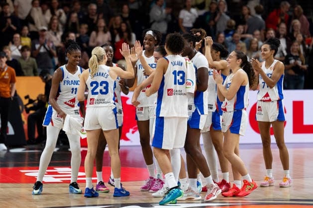 French team celebrates with Marine Johannes of France, 23, MVP, Player of the Game, GER, France vs. Korea, basketball, 2026 FIBA Women’s World Cup, group stage, Matchday 2, September 5, 2026, GER, France vs. Korea, basketball, 2026 FIBA Women’s World Cup, group stage, Matchday 2, September 5, 2026, Berlin Copyright: xEibner-Pressefoto MaxxVincenx EP_MVN
