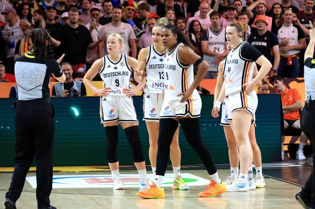 September 5, 2026, GER, Women s Basketball, Women s Basketball World Cup, 2026, Match Day 1, Germany vs. Japan German Roster: Emma Eichmeyer (Germany 9), Leonie Fiebich (Germany 13), Nyara Sabally (Germany 8), Lina Sontag (Germany 24) Berlin, Max Schmeling Halle, Berlin, Germany Copyright: xNordphotox xEnglerx