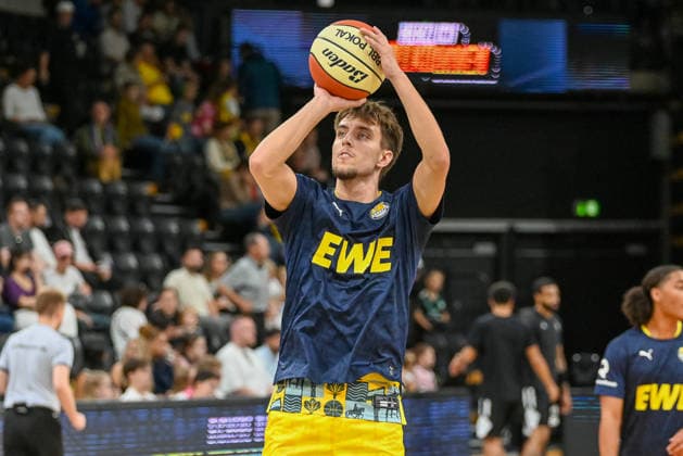 Zach Ensminger, EWE Baskets Oldenburg, 03 EWE Baskets Oldenburg vs. Veolia Towers Hamburg, exhibition game, 2026–2027 season, September 6, 2026, EWE Baskets Oldenburg vs. Veolia Towers Hamburg, preseason game, 2026–2027 season, September 6, 2026, Oldenburg Copyright: xEibner-Pressefoto RobertxGertzenx EP_RGN