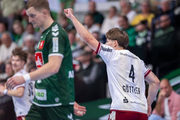 Felix Mart of TuSEM Essen, 03, celebrates scoring a goal. GER, GWD Minden vs. TuSEM Essen, Handball, 2nd Bundesliga, Matchday 2, 2026–2027 season, September 6, 2026 GER, GWD Minden vs. TuSEM Essen, handball, 2nd Bundesliga, Matchday 2, 2026–2027 season, September 6, 2026 Minden Copyright: xEibner-Pressefoto JanxRollingerx EP_JSK