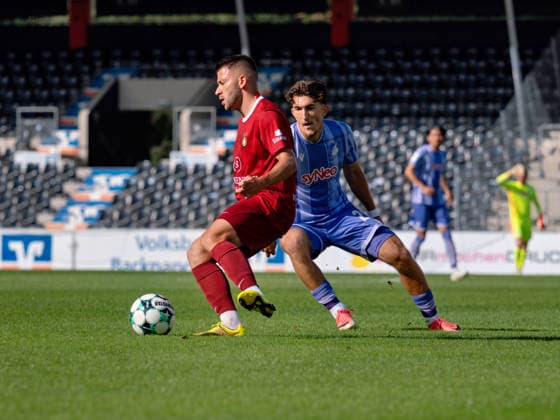 Marius Kunde, SG Sonnenhof Grossaspach, 16; Florian Micheler, TSG Hoffenheim II, 28; GER, Soccer, SG Sonnenhof Grossaspach vs. TSG Hoffenheim II, 3. Liga, Matchday 4, 2026–2027 Season, September 6, 2026 (GER), soccer, SG Sonnenhof Grossaspach vs. TSG Hoffenheim II, 3rd Division, Matchday 4, 2026–2027 season, September 6, 2026, Aspach Copyright: xCarstenxSchweringx EP_CSG