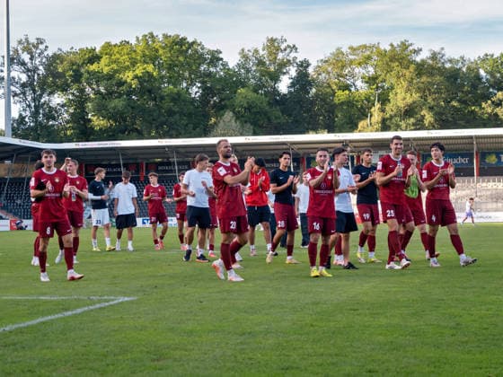 SG Sonnenhof Grossaspach celebrates a 1-0 victory in front of the fans GER, Soccer, SG Sonnenhof Grossaspach vs. TSG Hoffenheim II, 3rd Division, Matchday 4, 2026–2027 Season, September 6, 2026 GER, Soccer, SG Sonnenhof Grossaspach vs. TSG Hoffenheim II, 3rd Division, Matchday 4, 2026–2027 Season, September 6, 2026 Aspach Copyright: xCarstenxSchweringx EP_CSG