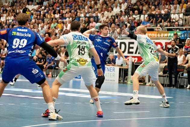 Magnus Grupe, HBW Balingen Weilstetten, 08, shot from the backcourt, HBW Balingen Weilstetten vs. SC Magdeburg, GER, Opel 1 Handball Bundesliga, Championship, Matchday 3, 2026–2027 season, September 6, 2026, Eibner Press Photo: Andreas Ulmer, HBW Balingen Weilstetten vs. SC Magdeburg, GER, Opel 1 Handball Bundesliga, Championship, Matchday 3, 2026–2027 Season, September 6, 2026, Balingen Copyright: xEibner-Pressefoto AndreasxUlmerx EP_AUR