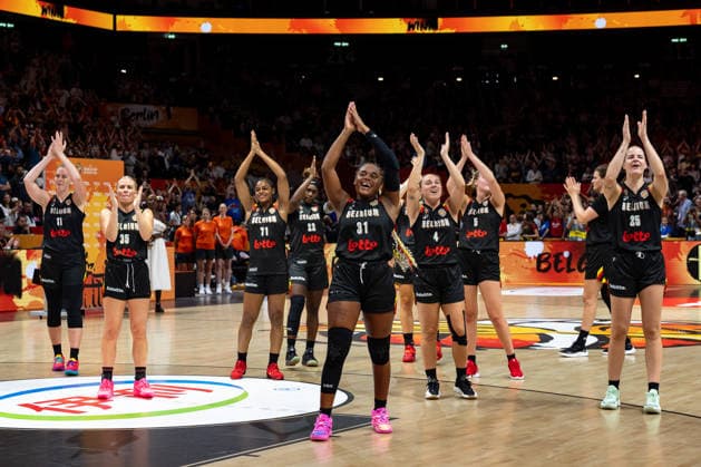 Belgian team celebrates after victory at the end of the game: Emma Meesseman (Belgium, 11), Julie Vanloo (Belgium, 35), Alicia Courthiau (Belgium, 71), Bethy Mununga (Belgium, 22), Maxuella Lisowa Mbaka (Belgium, 31, Billie Massey (Belgium), 34, Elise Ramette (Belgium), 04, Nastja Claessens (Belgium), 05, GER, Puerto Rico vs. Belgium, basketball, 2026 FIBA Women’s World Cup, group stage, Matchday 2, September 6, 2026, Germany, Puerto Rico vs. Belgium, Basketball, 2026 FIBA Women’s World Cup, Group Stage, Matchday 2, September 6, 2026, Berlin Copyright: xEibner-Pressefoto MaxxVincenx EP_MVN