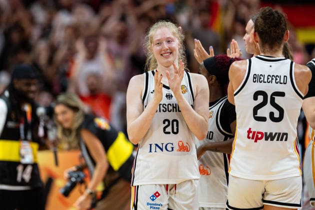 Frieda Buhner, Germany, 20, celebrates after the victory at the end of the game, GER, Germany vs. Mali, Basketball, 2026 FIBA Women’s World Cup, Group Stage, Matchday 3, September 7, 2026, GER, Germany vs. Mali, basketball, 2026 FIBA Women’s World Cup, group stage, Matchday 3, September 7, 2026, Berlin Copyright: xEibner-Pressefoto MaxxVincenx EP_MVN