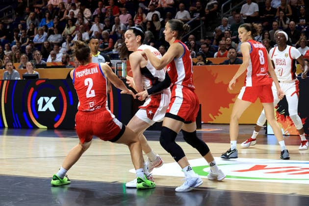 September 7, 2026, Basketball, Women s, FIBA Basketball World Cup, 2026, USA vs. Czechia: Breanna Stewart (USA) 10, Julie Pospisilova (Czechia) 2, Eliska Joklova (Czechia) 10; Berlin Uber Arena, Berlin, Germany Copyright: xNordphotox xEnglerx