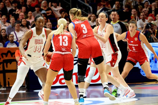 September 7, 2026, Basketball, Women s, FIBA Basketball World Cup, 2026, USA vs. Czechia: Aliyah Boston (USA) 14, Breanna Stewart (USA) 10, Petra Holesinska (Czechia) 13, Alena Hanusova (Czechia) 3; Berlin Uber Arena, Berlin, Germany Copyright: xNordphotox xEnglerx