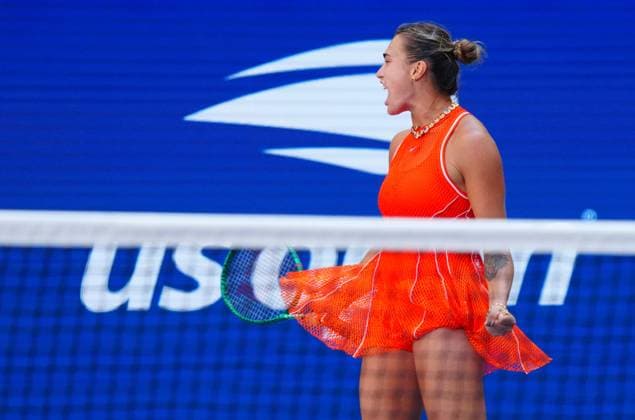 Aryna Sabalenka celebrates her quarter final win over Linda Noskova 2026 US Open, Day Ten, USTA Billie Jean King National Tennis Center, New York, USA - 08 Sep 2026New York USTA Billie Jean King National T New York (NY) United States of America EDITORIAL USE ONLY No use with unauthorised audio, video, data, fixture lists, club league logos or live services. Online in-match use limited to 120 images, no video emulation. No use in betting, games or single club league player publications. Copyright: xJavierxGarcia Shutterstockx 17140156ad