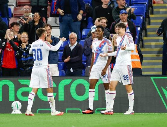 Jörgen Strand Larsen (22) with teaamates after opening the goal scoring for Crystal Palace Crystal Palace v Middlesbrough, EFL Carabao Cup, Third Round, Football, Selhurst Park, London, UK - 08 Sep 2026London Selhurst Park United Kingdom EDITORIAL USE ONLY No use with unauthorised audio, video, data, fixture lists, club league logos or live services. Online in-match use limited to 120 images, no video emulation. No use in betting, games or single club league player publications. Copyright: xMattxImpey Shutterstockx 17140170ar