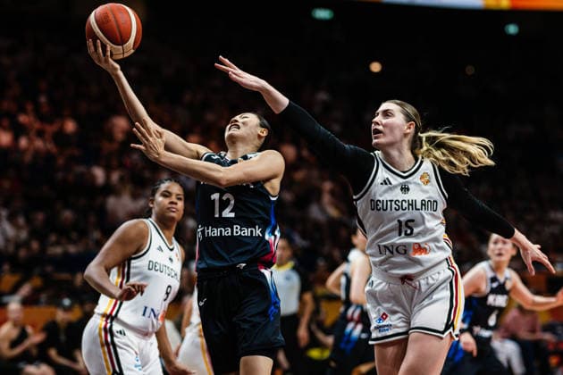 FIBA Women’s Basketball World Cup 2026: Germany vs. South Korea, September 8, 2026—Haeran Lee (South Korea), 12; Luisa Geiselsoder (Germany), 15—Head-to-Head Basketball, FIBA Women’s Basketball World Cup 2026, Final Round, Qualifier for the Quarterfinals: Germany vs. South Korea on September 8, 2026, at the Uber Arena, Berlin Copyright: xBEAUTIFULxSPORTS Tonhäuserx