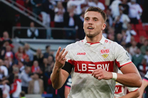 Pictured: Celebrations after the goal that made the score 3–1, with goal scorer Ermedin Demirovic of VfB Stuttgart, September 9, 2026, VfB Stuttgart vs. Viking FK, UEFA Champions League, Matchday 1, Germany, Stuttgart, MHP Arena, DFL regulations prohibit any use of photographs as image sequences and or quasi-video Copyright: HMBxMedia xJulienxBecker