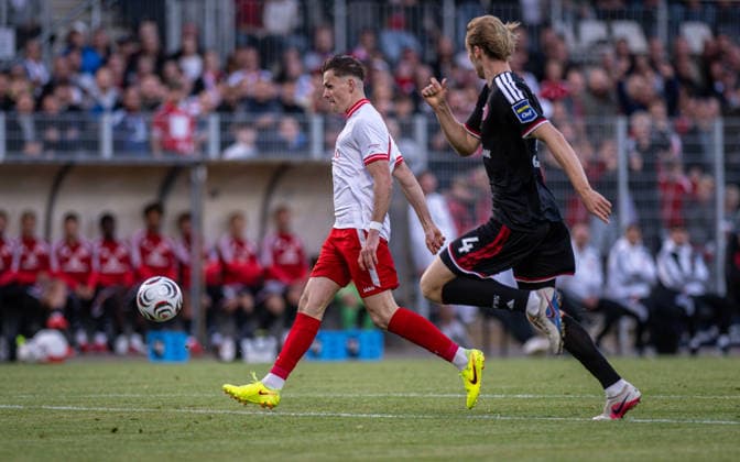 Soccer, 2026–2027 Season, Lower Rhine Cup, September 9, 2026, First Round, Men’s, SV Biemenhorst White vs. Fortuna Düsseldorf Black; from left: Jannis Schmitz (SV Biemenhorst), Lukas Bornschein (Fortuna Düsseldorf), Bocholt, Stadion am Huenting, Germany 260909_fb_sv-biemenhorst_fortuna-duesseldorf_58625