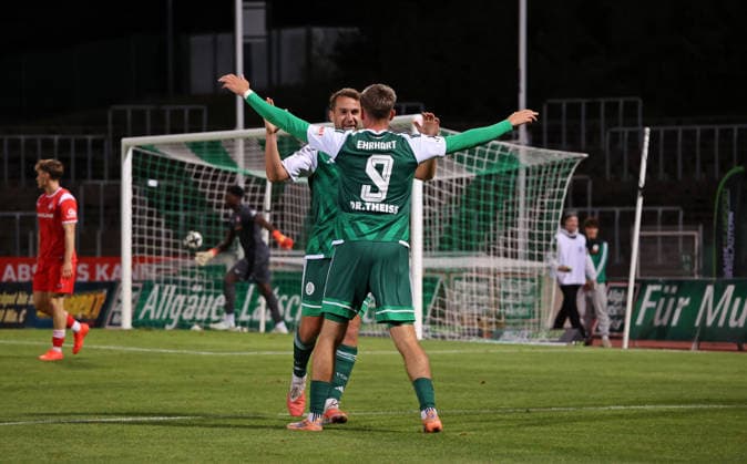 September 9, 2026, Soccer, Men s, Regionalliga Southwest, 2026–2027 Season, FC 08 Homburg 1 FC Kaiserslautern II, Marc Ehrhart of FC 08 Homburg celebrates his goal with Julian Günther Schmidt of FC 08 Homburg, making the score 2–1, at the Waldstadion in Homburg, Saarland, Germany Copyright: xFabianxKleerx