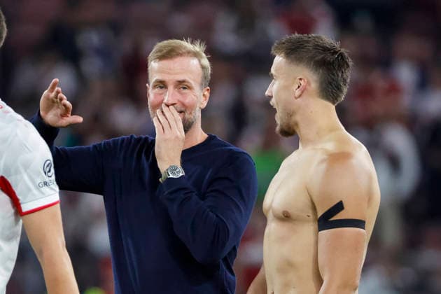 Sebastian Hoeneß, Hoeness VfB Stuttgart, coach, and Ermedin Demirovic, VfB Stuttgart, September 9, after the game, Germany, soccer, UEFA Champions League, Matchday 1, 2026–2027, VfB Stuttgart vs. Viking Stavanger, September 9, 2026, Stuttgart Arena, Stuttgart, Germany Copyright: xGrantxHubbsx